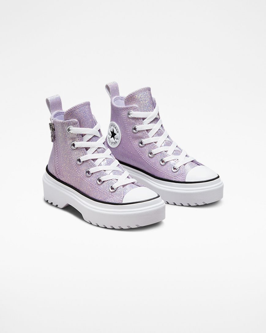 Pantofi Platforma Fete Converse Chuck Taylor All Star Lugged Lift Glitter Inalti Violet Albi Negrii | RO QYUK0974